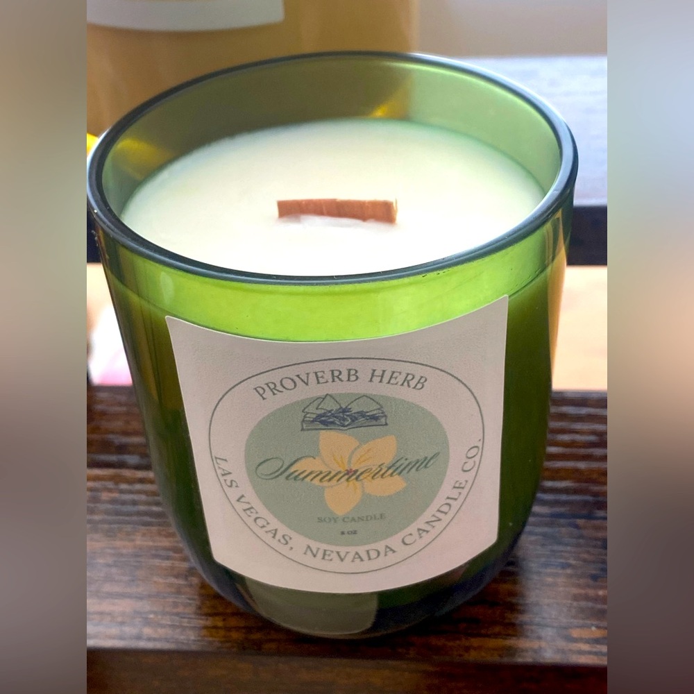- Handcrafted 8 oz Green Glass Candle with a Wooden Wick scent is S…